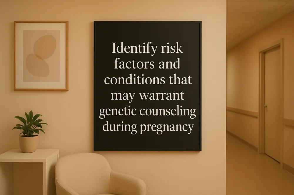 Identify risk factors and conditions that may warrant genetic counseling during pregnancy