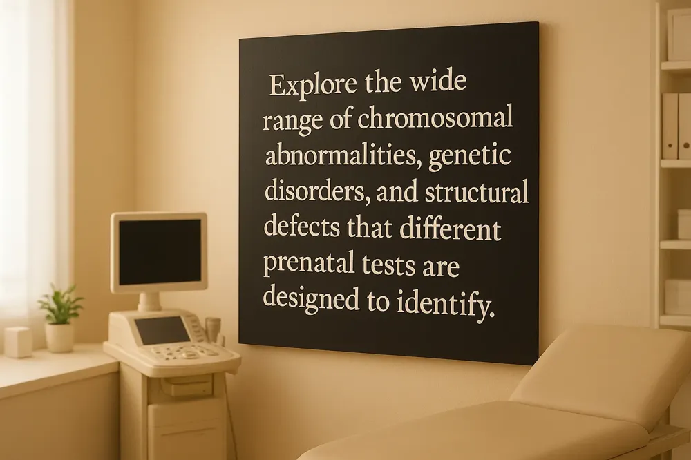 Explore the wide range of chromosomal abnormalities, genetic disorders, and structural defects that different prenatal tests are designed to identify.
