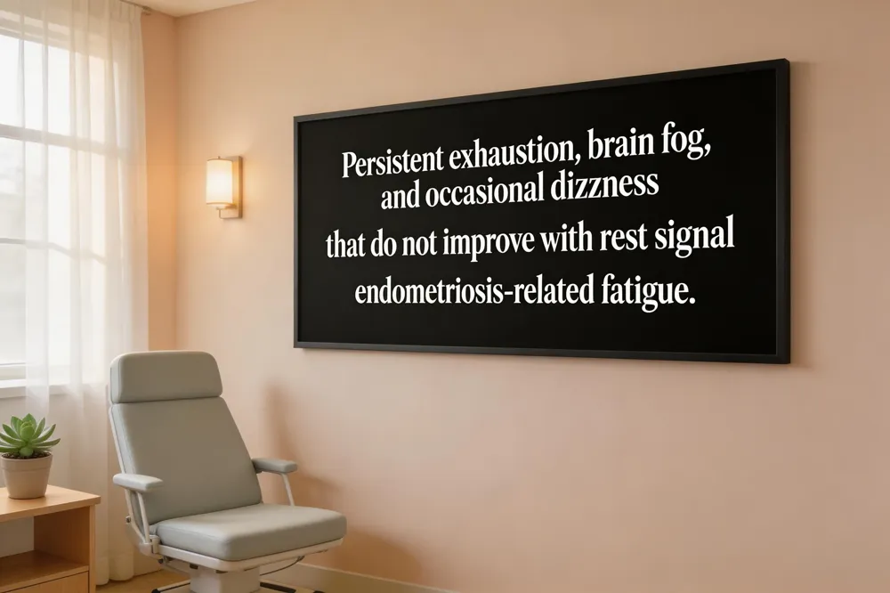 Persistent exhaustion, brain fog, and occasional dizziness that do not improve with rest signal endometriosis‑related fatigue.