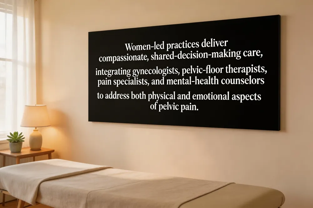 Women‑led practices deliver compassionate, shared‑decision‑making care, integrating gynecologists, pelvic‑floor therapists, pain specialists, and mental‑health counselors to address both physical and emotional aspects of pelvic pain.