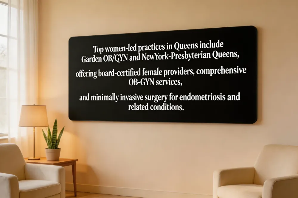 Top women‑led practices in Queens include Garden OB/GYN and NewYork‑Presbyterian Queens, offering board‑certified female providers, comprehensive OB‑GYN services, and minimally invasive surgery for endometriosis and related conditions.