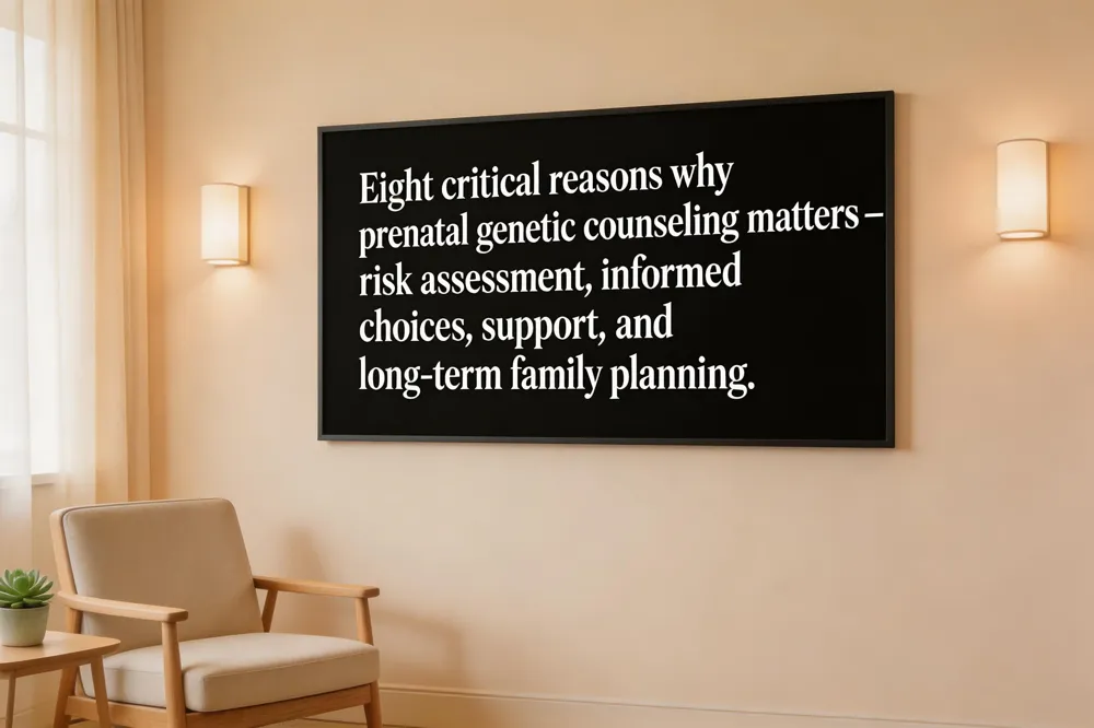 Eight critical reasons why prenatal genetic counseling matters – risk assessment, informed choices, support, and long‑term family planning.