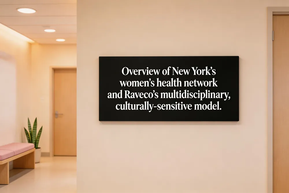 Overview of New York’s women’s health network and Raveco’s multidisciplinary, culturally‑sensitive model.
