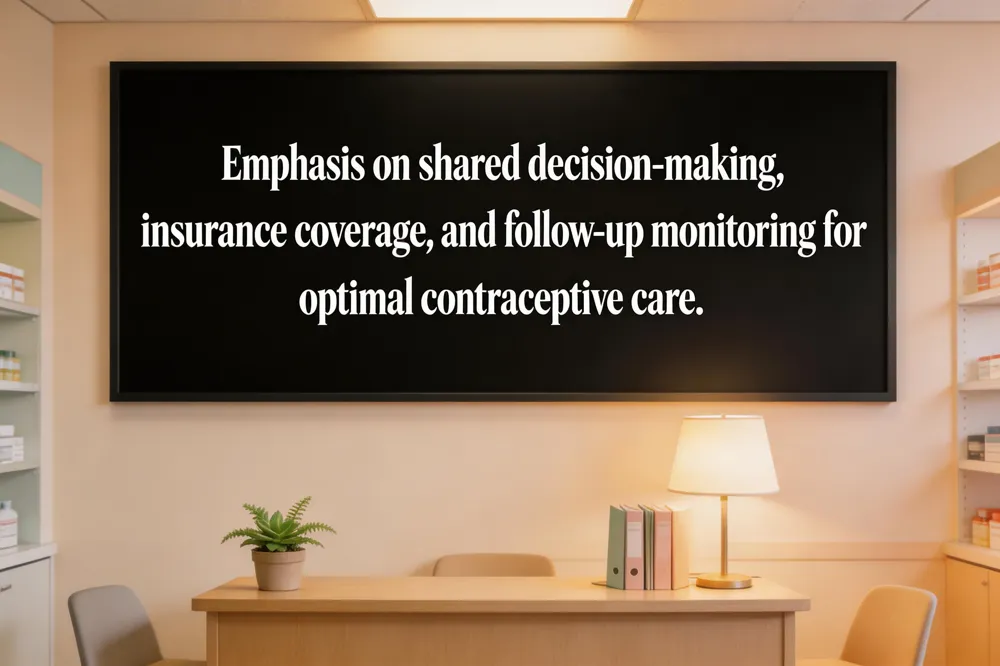 Emphasis on shared decision‑making, insurance coverage, and follow‑up monitoring for optimal contraceptive care.