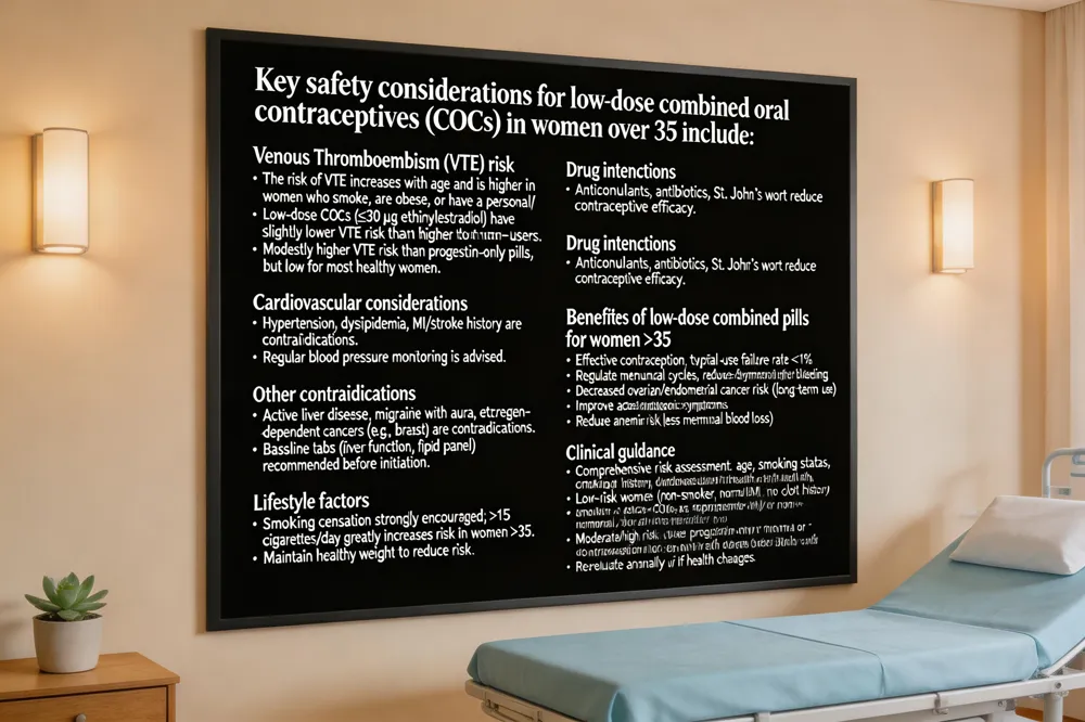 Key safety considerations, VTE risk, and benefits of low‑dose combined pills for women over 35.