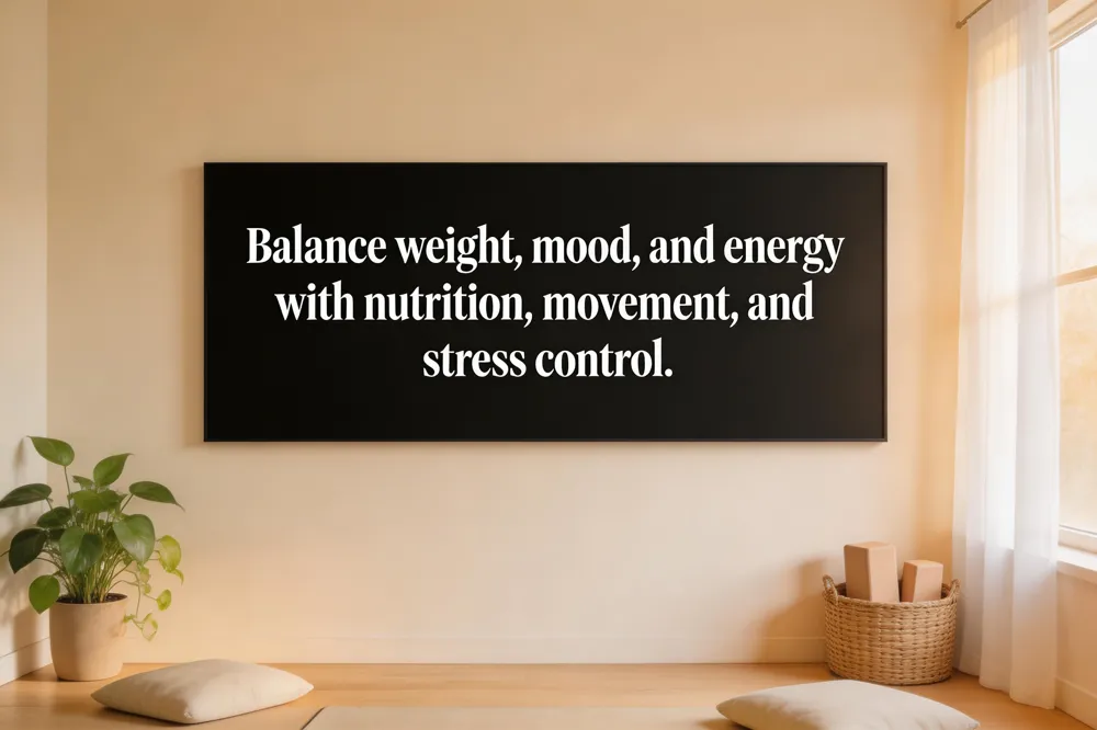 Balance weight, mood, and energy with nutrition, movement, and stress control.