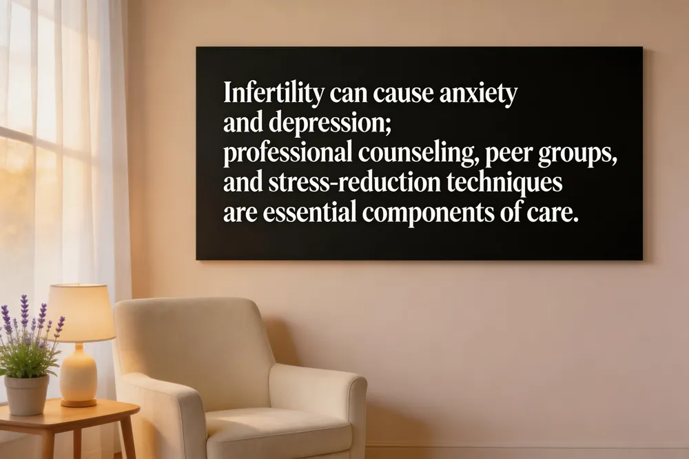 Infertility can cause anxiety and depression; professional counseling, peer groups, and stress‑reduction techniques are essential components of care.