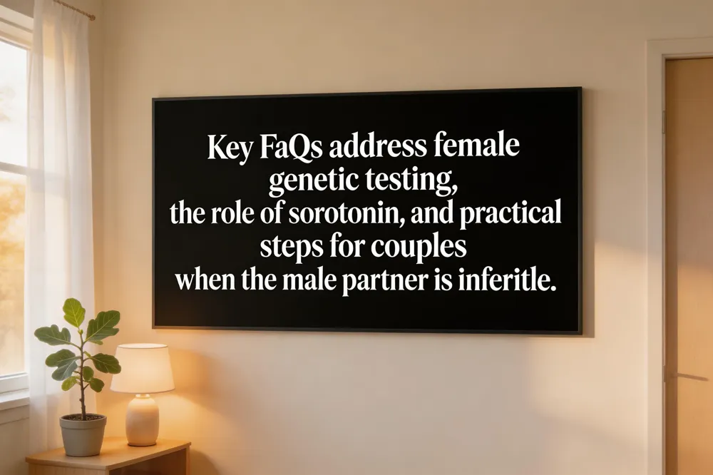 Key FAQs address female genetic testing, the role of serotonin, and practical steps for couples when the male partner is infertile.