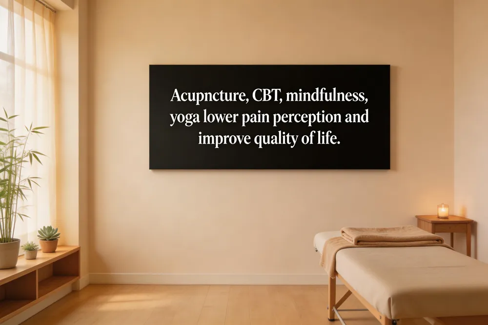 Acupuncture, CBT, mindfulness, yoga lower pain perception and improve quality of life.