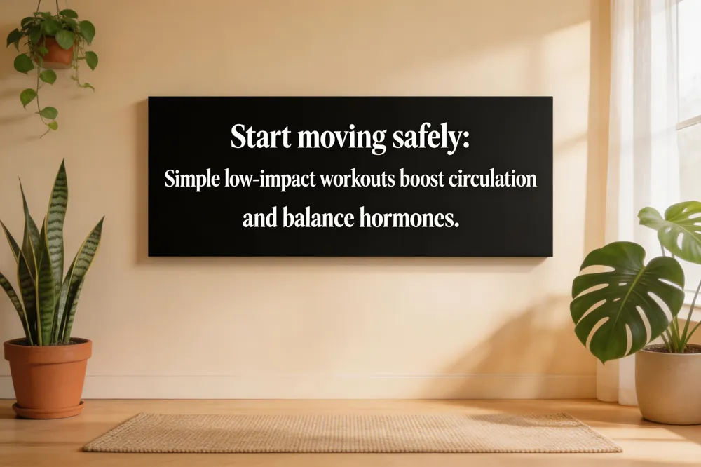 Start moving safely: Simple low‑impact workouts boost circulation and balance hormones.