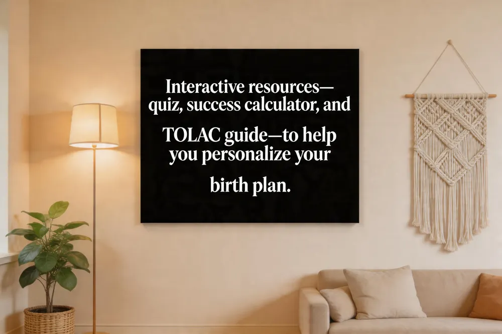 Interactive resources—quiz, success calculator, and TOLAC guide—to help you personalize your birth plan.