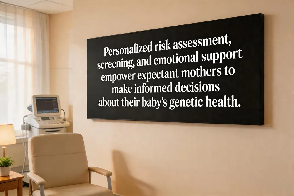 Personalized risk assessment, screening, and emotional support empower expectant mothers to make informed decisions about their baby's genetic health.