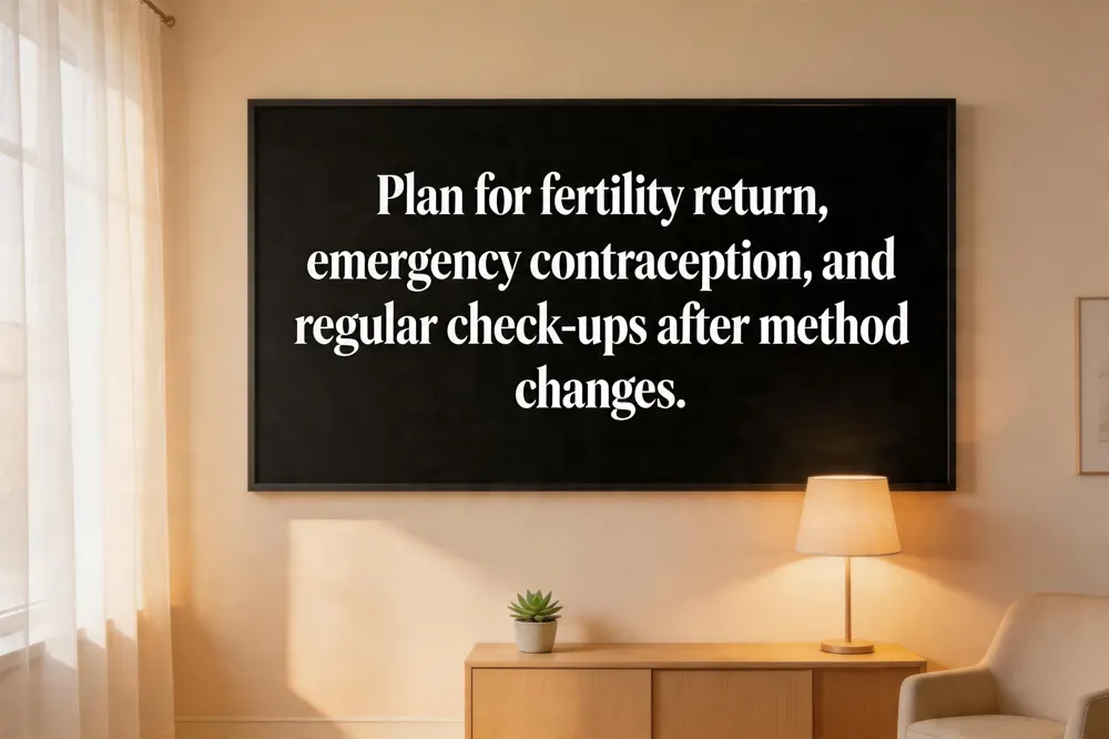 Plan for fertility return, emergency contraception, and regular check‑ups after method changes.
