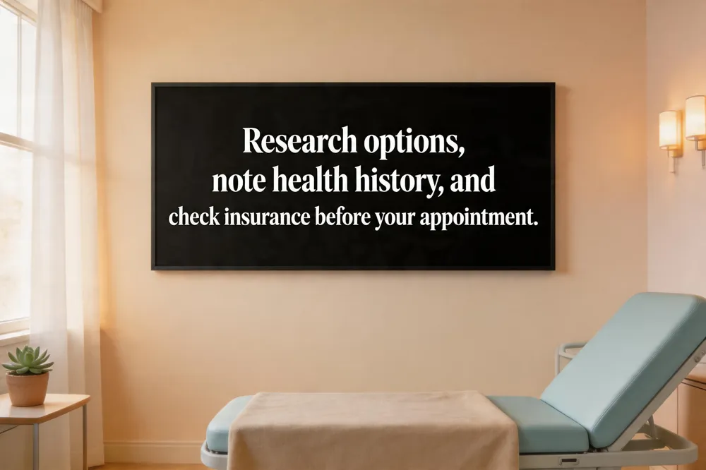 Research options, note health history, and check insurance before your appointment.