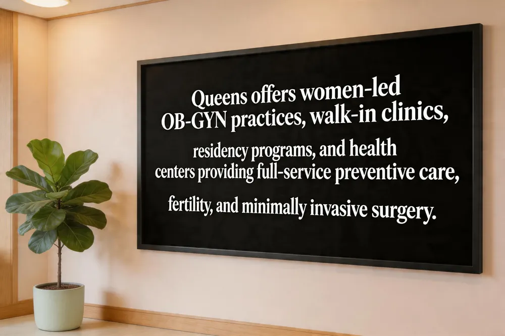 Queens offers women‑led OB‑GYN practices, walk‑in clinics, residency programs, and health centers providing full‑service preventive care, fertility, and minimally invasive surgery.