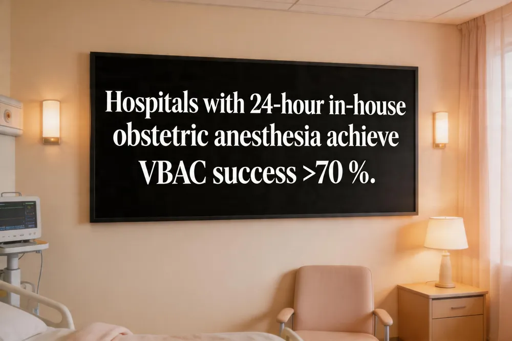 Hospitals with 24‑hour in‑house obstetric anesthesia achieve VBAC success >70 %.
