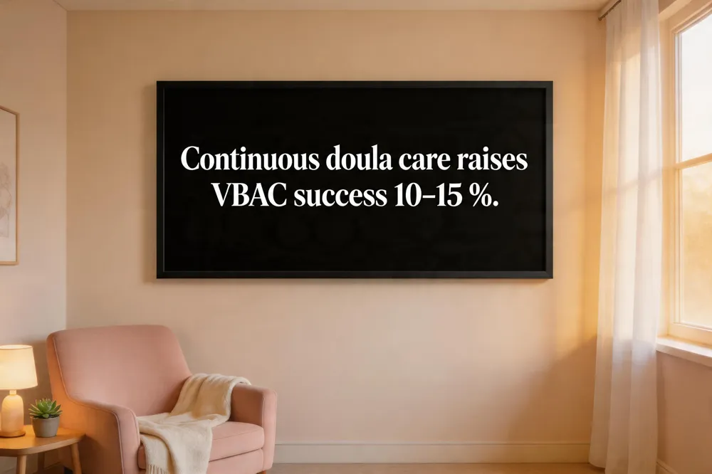 Continuous doula care raises VBAC success 10‑15 %.