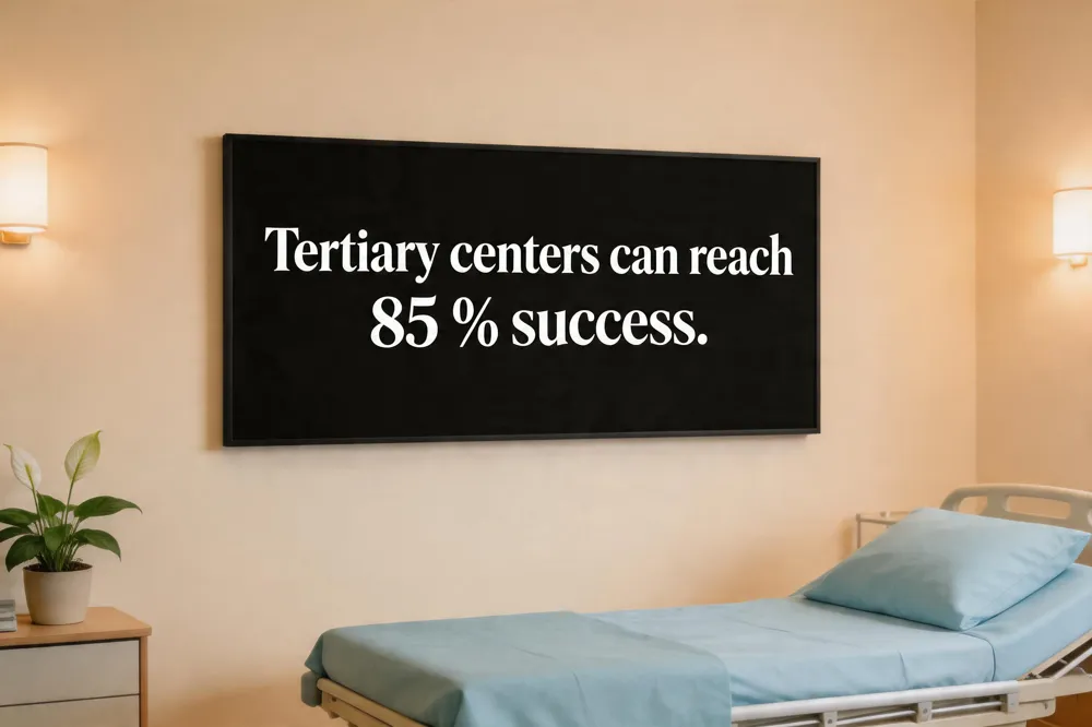 Tertiary centers can reach 85 % success.