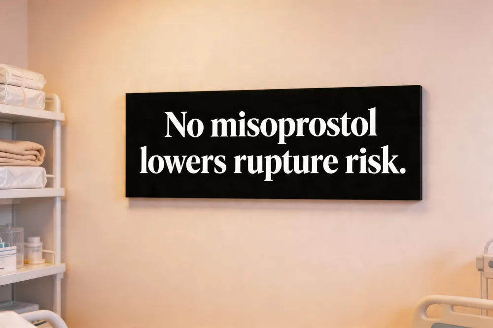No misoprostol lowers rupture risk.