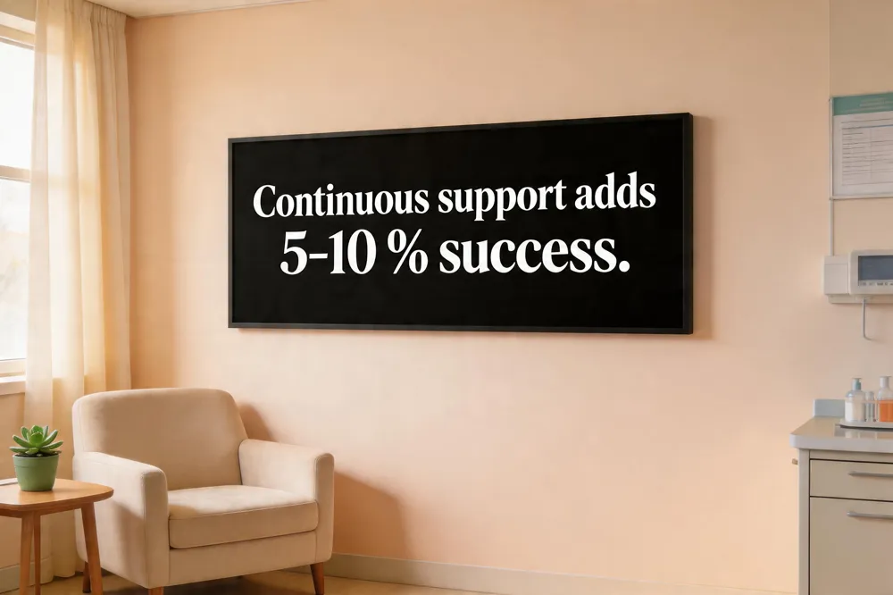 Continuous support adds 5‑10 % success.