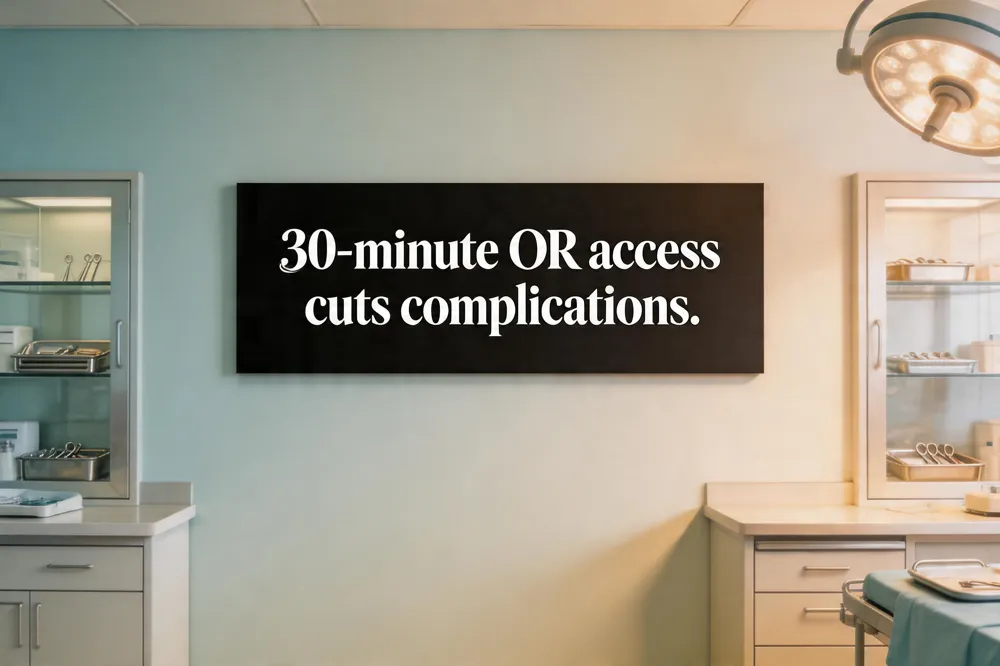30‑minute OR access cuts complications.