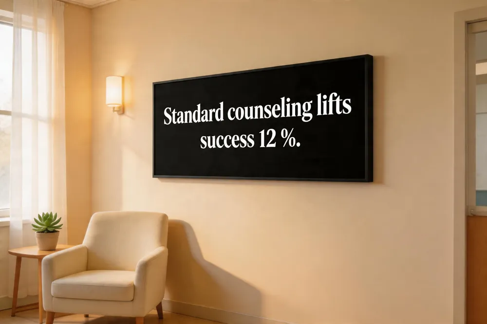 Standard counseling lifts success 12 %.