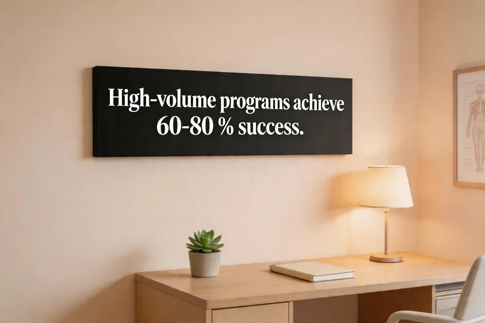 High‑volume programs achieve 60‑80 % success.
