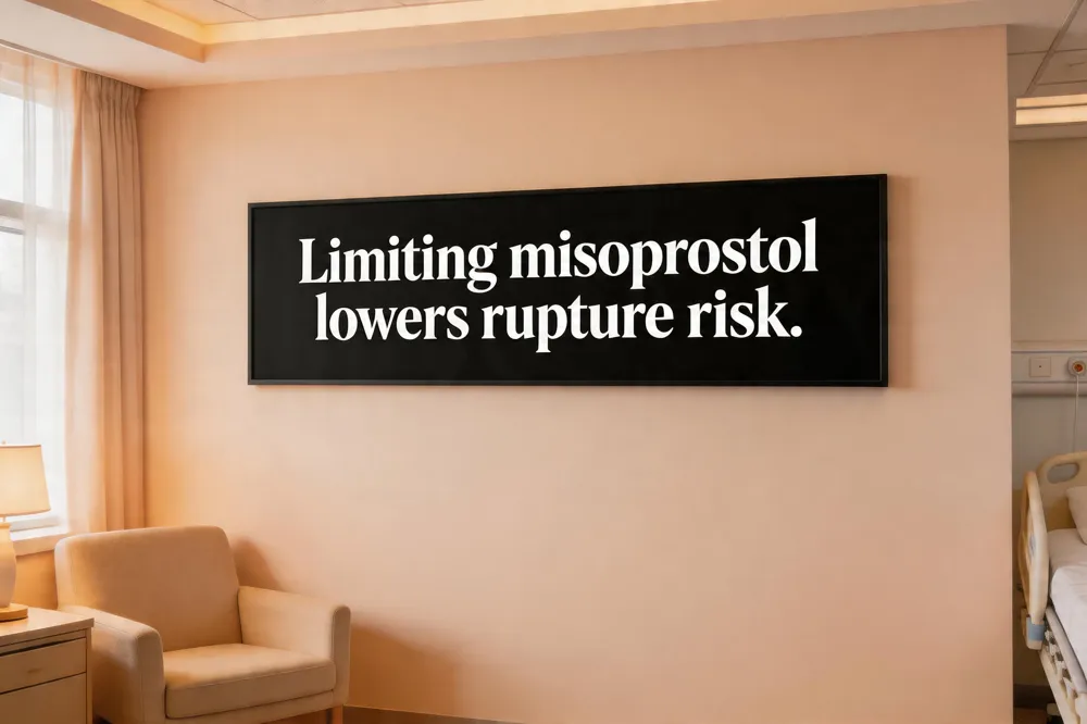 Limiting misoprostol lowers rupture risk.