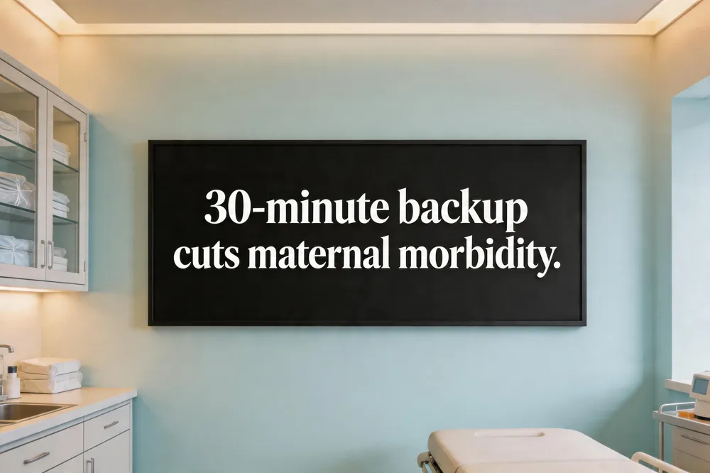 30‑minute backup cuts maternal morbidity.